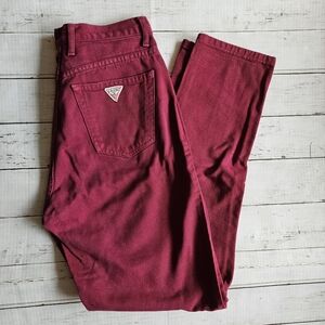Vintage Guess High Rise Burgundy Jeans Sz 30 Women's 90s USA Made